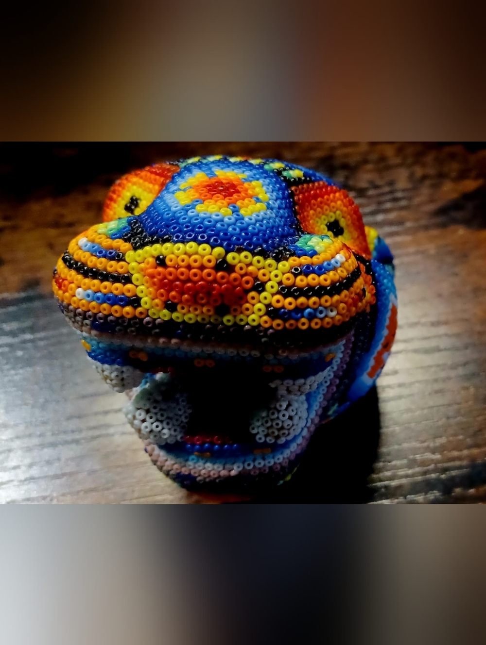 Huichol Tribe Beaded Jaguar Head Sculpture - Picture 3 of 4